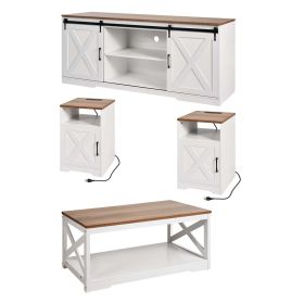 4 Pieces Farmhouse Coffee Table Sets, 40 in Coffee Table with 2 End Tables and 66 in TV Stand