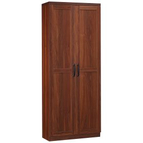 63" 2-Door Kitchen Pantry Storage Cabinet with 5-Tier Shelving and 2 Adjustable Shelves for Dining Room, Brown
