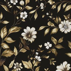 Dark Floral Wallpaper Peel and Stick Vintage Gold Leaf Contact Paper White Floral Wallpaper Waterproof Self-Adhesive Wall Covering for Bedroom Co