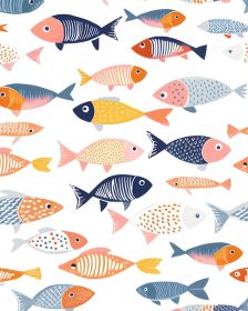Fish Peel and Stick Wallpaper Vintage Boho Leaf Contact Paper White Floral Wall Mural Home Vinyl Waterproof Self Adhesive Removable Renter Friend