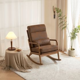 100*65*101cm High Back Belt Waist Pillow Log Color Solid Wood Armrest Backrest Seat Frame Iron Frame Indoor Rocking Chair Orange Bronzing Cloth
