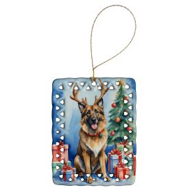 Belgian Tervuren Christmas Reindeer Porcelain Ornament Christmas Tree Hanging Decorations for Home Christmas Holiday, Rectangle, Gift, Multicolor