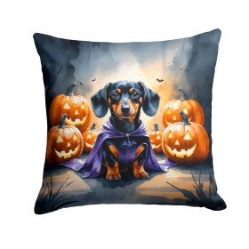 Dachshund Puppy Halloween Throw Pillow Machine Washable, Indoor Outdoor Decorative Pillow for Couch, Bed or Patio, 14Hx14W