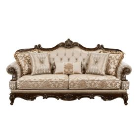 Formal Traditional Luxury Sofa Cherry Finish with Gold Tipping Solid Wood Living Room Furniture 1pc