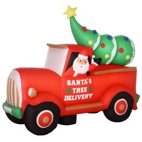 6ft Christmas Inflatable Santa Claus Driving A Truck with LED Lights, Blow-Up Outdoor LED Yard Display for Lawn, Garden, Party