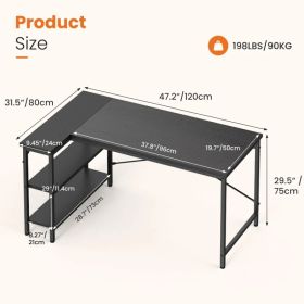 L-shaped Office Desk, 39-55inch Computer Desk, Writing Work Desk With Reversible Storage Rack (Option: Black47in)