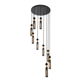 24 Modern Industrial Multi-Light Pendant Chandelier - 9-Light Black And Gold Adjustable Ceiling Light Fixture With Mesh Cylinder Shades For Livin (Option: Default)