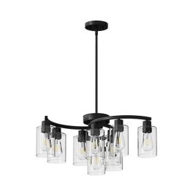 9-Light Black Modern Chandeliers For Dining Room, Adjustable Height Farmhouse Kitchen Island Lighting, Industrial Hanging Light Fixtures For Livi (Option: Default)