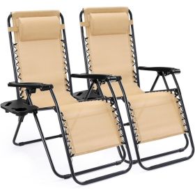 Zero-gravity Seat, 2-piece Set. Portable Recliner With Cup Holder And Adjustable Backrest. (Option: Khaki)