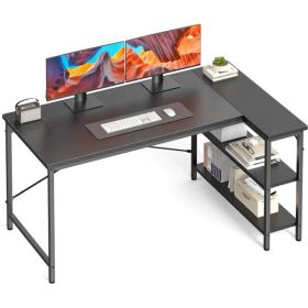 L-shaped Office Desk, 39-55inch Computer Desk, Writing Work Desk With Reversible Storage Rack (Option: Black39in)