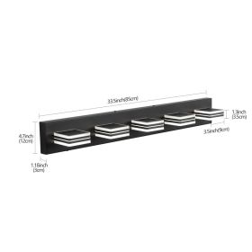 34  Modern 5-Light LED Vanity Light - Sleek Bathroom Wall Fixture, Iron & Acrylic, Dimmable & Energy-Efficient, Ideal For Mirror Lighting (Option: Default)