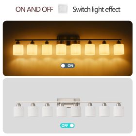 8-Light Bathroom Light Fixtures, 52inch Nickel Vanity Light With Milky White Glass Shade, Modern Bathroom Wall Lights Over Mirror, Farmhouse Wall (Option: Default)