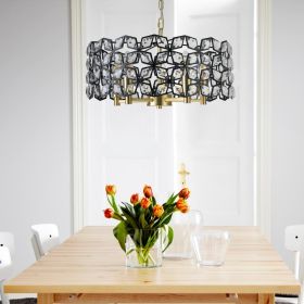 19  Geometric Crystal And BlackGold Round Pendant Chandelier - Modern 5-Light Fixture For Dining Room, Living Room, Or Kitchen  Bulb Not Included (Option: Default)