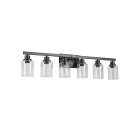 37  Modern 6-Light Bathroom Vanity Light Fixture - Black Finish With Clear Glass Shades, Perfect For Bathroom, Vanity, And Dressing Area Lighting (Option: Default)