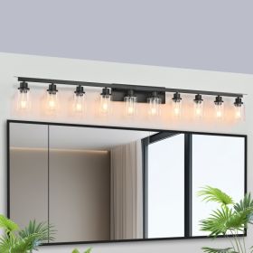 10 Light Bathroom Vanity Lights Over Mirror, 65.4inch Black Vanity Lights Fixtures Matte Black Modern Vanity Lights Black Bathroom Wall Lighting (Option: Default)