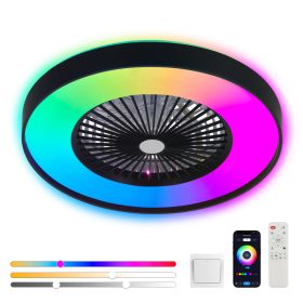 23-inch Black Ceiling Fan Light With LED RGB   Dimmable & Color-Changing, APP & Remote Control, Modern Smart Ceiling Fan For Living Room, Bedroom (Option: Default)