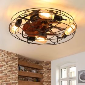 Caged Ceiling Fan With Light, 20'' Farmhouse Low Profile Ceiling Fan Lights With Remote Control, Modern Enclosed 4x E26 Bulb Ceiling Fans With Re (Option: Default)