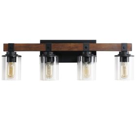 27in  Rustic 4-Light Vanity Light, Industrial Bathroom Wall Sconce With Glass Shades And Wood Accent, Modern Farmhouse Lighting Fixture  No Bulbs (Option: Default)