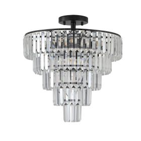 20  Black Crystal Chandelier Ceiling Light, Modern Luxury 10-Light Flush Mount Light Fixture, Elegant Home Lighting For Living Room, Dining Room, (Option: Default)
