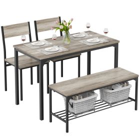 Dining Table, Dining Table Set That Can Accommodate 4 People And Is Equipped With Benches, Simple Assembly Kitchen Table (Option: Grey Fourpiece set)