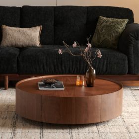 39.3-inch Coffee Tables, Circular Walnut Design, Suitable For Living Rooms, Walnut Material, Suitable For Bedrooms, Living Rooms, And Offices (Option: 39.3inch)