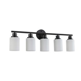 31  Modern 5-Light Vanity Bathroom Mirror Light, Frosted White Glass With Black Iron Frame, Contemporary Wall Sconce For Bedroom, Bathroom, And D (Option: Default)