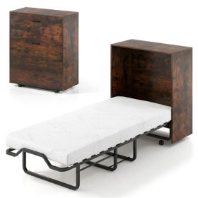 Murphy Bed 86.5' X 34' X 41.5' With 4 Rolling Lockable Wheels, Foldable Wall Bed Cabinet With 4 Inch Foam Mattress (Option: Defaulttitle)