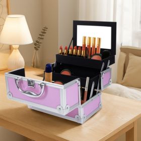 Portable Top-opening With Mirror, Aluminum Alloy, Pink, Makeup Box, SM-2176 (Option: Default)