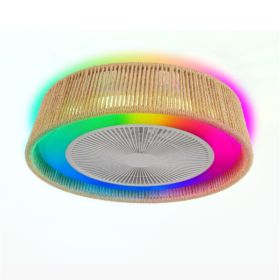 21 Modern Rustic Ceiling Fan Light With LED RGB Mood Lighting, Rope Woven Design, Quiet Fan, Semi Flush Mount For Bedroom, Living Room, Or Dining (Option: Default)