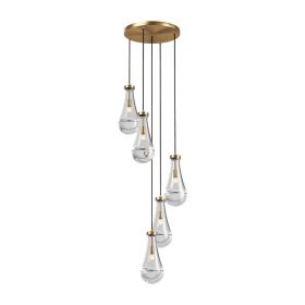 5 Light Cluster Pendant Light, Brass High Ceiling Chandeliers Adjustable, Living Room Pendant Light, Foyer Chandeliers, Stairwell Pendant Lights, (Option: Default)
