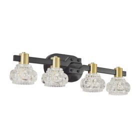 24 Vintage 4-Light Wall Sconce With Clear Crystal Shades, Black Iron Finish Vanity Light Fixture For Bathroom Or Hallway  No Bulbs (Option: Default)