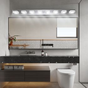 52  Modern Chrome 8-Light LED Vanity Light, Square Acrylic Lampshades Wall Mount Fixture For Bathroom, Mirror Lighting (Option: Default)