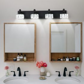 Modern 4-Light Matte Black LED Vanity Light Fixture With Crystal Glass Shades, Bathroom Wall Sconce For Elegant And Contemporary Home Decor (Option: Default)