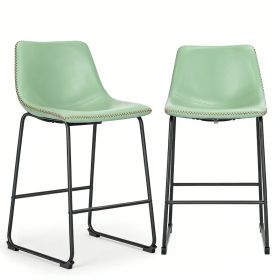Armless Industrial Faux Leather Barstools With Metal Legs And Footrest, Dining Chairs For Home Office Kitchen Island (Option: Green)