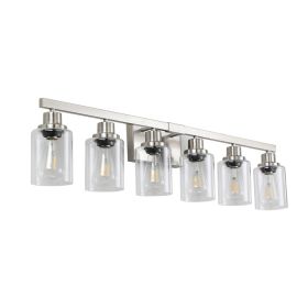 37  Modern 6-Light Bathroom Vanity Light Fixture - Brushed Nickel Finish With Clear Glass Shades, Perfect For Bathroom, Vanity, And Dressing Area (Option: Default)