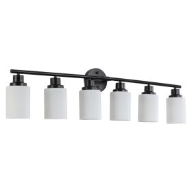 39 Modern 6-Light Vanity Bathroom Mirror Light, Frosted White Glass With Black Iron Frame, Contemporary Wall Sconce For Bedroom, Bathroom, And Dr (Option: Default)
