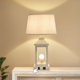 20.5 Set Of 2 Vintage Table Lamps For Living Room,Farmhouse Industrial Nightstand Lamp With USB C  A  Outlet,White Bedside Lamps For End Table Wi (Option: Default)