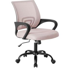 Ergonomic Office Desk Gaming Chair Mid Back With Lumbar Support Rocking Mode Height Adjustable With Fixed Armrest For Office (Option: Pink)