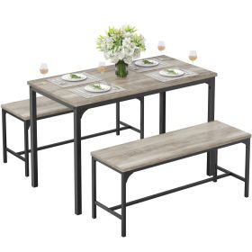 Dining Table, Dining Table Set That Can Accommodate 4 People And Is Equipped With Benches, Simple Assembly Kitchen Table (Option: GreyThree piece set)