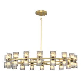 Modern 36in Gold Round Chandelier Light Fixture, K9 Crystal Chandeliers For Dining Room, Living Room, Dining Room Chandeliers Over Table, Chandel (Option: Default)