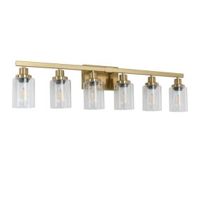 37  Golden 6-Light Vanity Light With Clear Glass Shades, Modern Iron Metal Bathroom Wall Fixture For Mirror, Ideal For Bathroom And Dressing Tabl (Option: Default)
