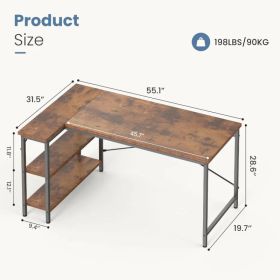 L-shaped Office Desk, 39-55inch Computer Desk, Writing Work Desk With Reversible Storage Rack (Option: Brown55in)