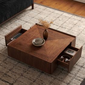 35.4-inch Coffee Table, Square Walnut Wood Design, Suitable For Living Room. Walnut Wood Material, Suitable For Bedroom, Living Room And Office (Option: 35.4inch)