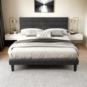 Dark Gray Queen Size Tufted Platform Bed Frame - Linen-Like Upholstery, Horizontal Stripe Headboard (Option: Defaulttitle)