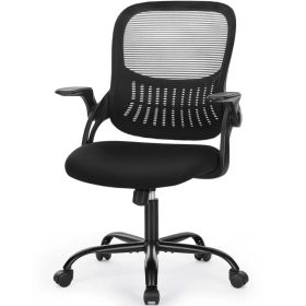 Office Mid Back Ergonomic Mesh Computer Desk Larger Seat Executive Height Adjustable Swivel Task Chair With Lumbar Support (Option: Black)