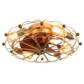 Low Profile Caged Ceiling Fan With Lights Remote Control, Embedded Modern Industrial Ceiling Fan (Option: Default)