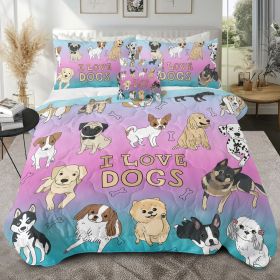 Dog Bone Print Comforter Set Puppy Bedding Set for Kids Girls Boys Watercolor Bed Set Dog Lover Gifts Blue Purple Pink (4 Piece) (size: Full)