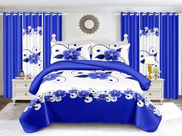Blue White Floral Duvet Cover & Curtain Set 12 Piece, Queen Size - Coordinated Bedroom Bundle with Fitted Sheet, Pillowcases (Color: Blue White Floral, size: KING)