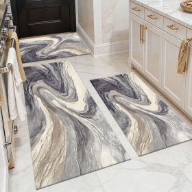 Three-piece kitchen rug set, non-slip and washable, abstract pattern kitchen hallway rug, soft and comfortable, suitable for sinks, floors, entra (Main Color: White, Main Material: Polyester)