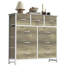 Dresser For Bedroom With 9 Fabric Storage Drawer Wardrobe Tall Chest Organizer Closet Adult Kids Clothes Cabinet Furniture (Color: Oak color)